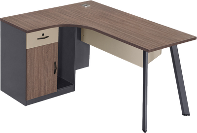 Стіл з тумбою OfficePro PG-F20A-14A-L медовий дуб темно-сірий стільниця 140×60×2,5 ДСП з меламіном сталеві ніжки висувні шухляди ліва тумба ергономічна криволінійна стільниця (PG-F20A-14A-L)