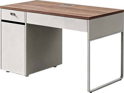 Стіл з тумбою OfficePro PG-M24B-12B-14 горіховий світло-сірий стільниця 140×60×2,5 ДСП з меламіном сталеві ніжки висувні шухляди (PG-M24B-12B-14)