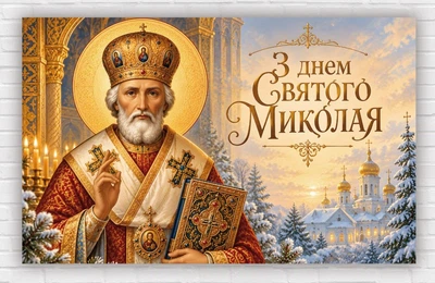 Бумажный рождественский горизонтальный плакат "Святой Николай", 120х75 см