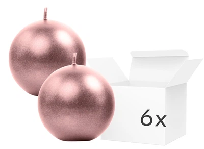 Zestaw świec PartyDeco Kula metalizowana 8 cm 6 szt. Różowe złoto (ZES5900779107526)