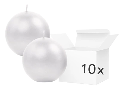 Zestaw świec Party Deco Kula metalizowana 6 cm Perła 10 szt. (5902230731752)