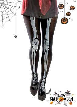 Колготки з принтом кістки світиться в темряві 40 den для Halloween Хелловін Lidl M (46-48) чорний (16535)
