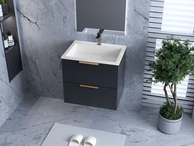 Тумба лакированная, подвесная Luxor Riva 60 Антрацит, с умывальником Imperio Low 60