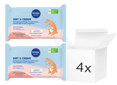 Zestaw Chusteczki Nivea Baby Soft & Cream 4x57 szt (9005800374420)