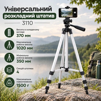 Универсальный портативный раскладной штатив трипод для фото- и видеосъемки для камеры, телефона на 4 секции до 1,02см TF-3110 Серебристый