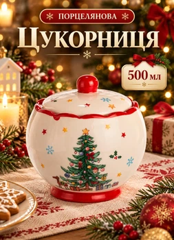 Фарфоровая сахарница с крышкой New Year 500 мл новогодний декор на подарок