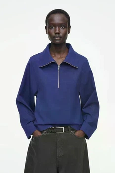 Блуза жіноча COS wool-blend half-zip blouse 1265152001 Eur 34 Синій