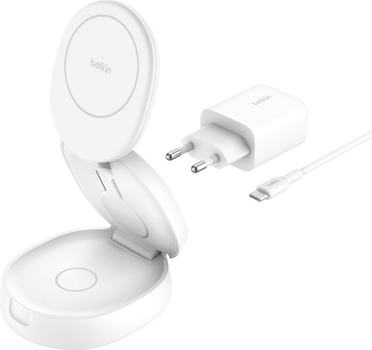 Ladowarka magnetyczna Belkin BoostCharge 3-in-1 Magnetic Foldable Wireless Charger 15W White (WIZ034KQWH)