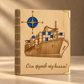 Деревянный блокнот моряка "Сім футів під килем" (на цельной обложке с ручкой), ежедневник из дерева
