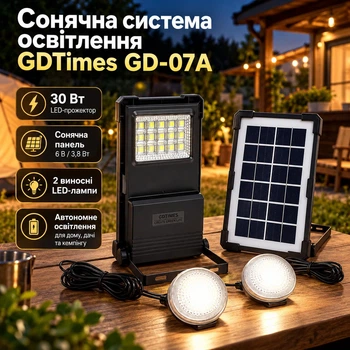 Аккумуляторная солнечная станция с LED-фонарем солнечной панелью 2 лампами USB и функцией Power Bank для освещения при отключениях света, кемпинга и дачи