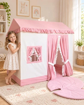 Детский игровой домик-палатка с ковриком 130×85×135 см молочный с розовым