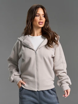 Оверсайз зип толстовка из трикотажа на флисе с капюшоном ISSA PLUS 15895 3XL серая (issa2007682876884)