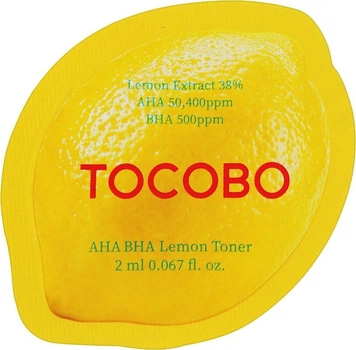 Обновляющий тонер с лимоном и AHA/BHA кислотами, тестер TOCOBO AHA BHA Lemon Toner 2 мл