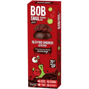 Цукерки яблучно-вишневі Bob Snail у чорному шоколаді 30 г