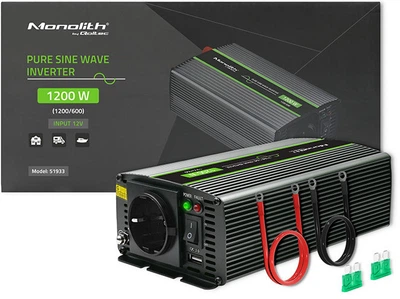 Інвертор 12 230В з чистою синусоїдою 600/1200Вт Qoltec (Польща)