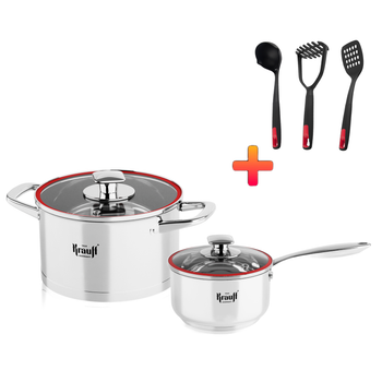 Каструля з кришкою 2,7л та ківш з кришкою 1,2 л Prime Chef Krauff + ПОДАРУНОК:кухонні аксесуари