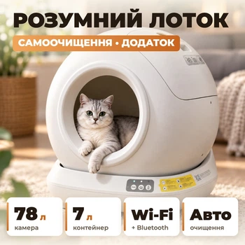 Автоматический лоток для кота TOMCAT самоочищающийся умный лоток закрытый 78 л с отсеком для отходов 7 л управление с телефона Wi Fi Bluetooth радар безопасности белый