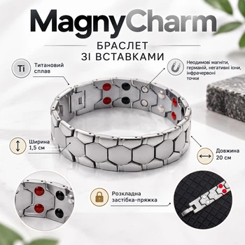 Титановый браслет со вставками MagnyCharm, серебристый, 20 см