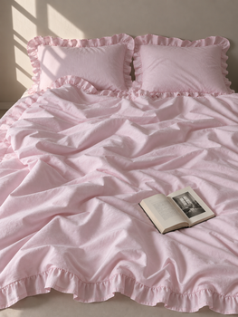 Комплект постельного белья с рюшами PINK (розовый, однотонный) Полуторный 150х220 см