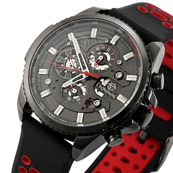 Чоловічий наручний годинник Forsining Finance Red Rubber, 2 ремінці