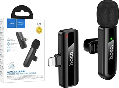 Беспроводной петличный микрофон Hoco L20 Lightning 2.4G 60mAh порт TypeC Black (46187)