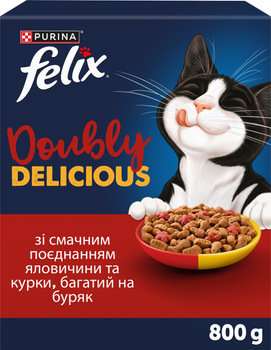 Сухий корм для дорослих котів Purina Felix Doubly Delicious з яловичиною, куркою та буряком 800 г (8445292312288)