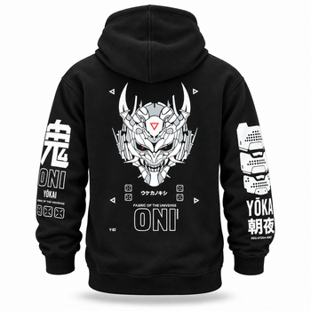 Худі Fabric of the Universe чорне оверсайз з принтом ONI Yokai L (24-574-203)