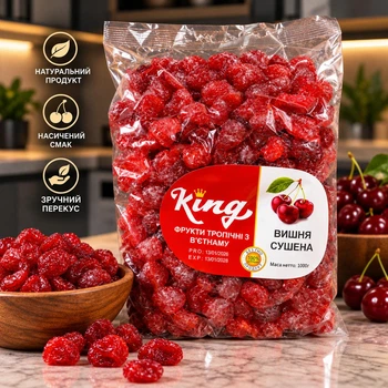 Вишня сушена King 1 кг — натуральні сухофрукти з В'єтнаму, солодка вишня для перекусів та випічки