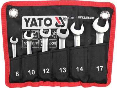Набор коротких рожково-накидных ключей YATO шарнирных с трещоткой 8-17 мм CrV 6 шт (YT-16977)