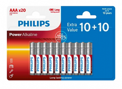 Батарейки Philips Power Alkaline LR03 AAA 1.5 В щелочные 20 шт