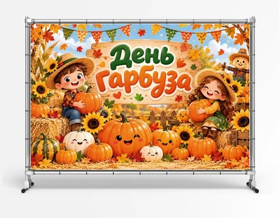 Баннер на Хэллоуин. Halloween "День Тыквы. Урожай тыквы" размер 2х3м. С люверсами.