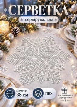 Сервировочная салфетка на стол под тарелку 38 см Snowflake ПВХ плейсмат декоративная салфетка коврик на кухонный стол новогодний декор на кухню Серебро