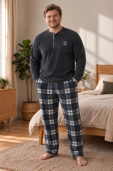 Мужская теплая пижама из флиса полар Big Size 3XL графит SNC3008