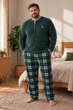 Мужская теплая пижама из флиса полар Big Size 3XL зеленая SNC30010