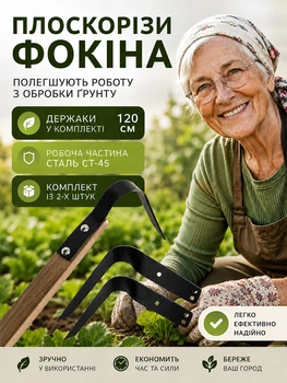 Комплект универсальных плоскорезов Фокина (средний + большой) сталь 65Г, набор из 2 шт. с держаками 1.2 м