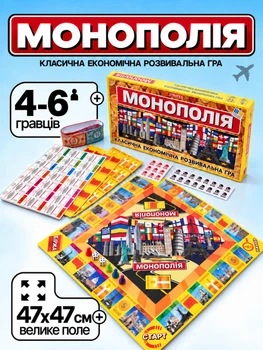 Настольная игра монополия экономическая в дорогу для всей семьи детей взрослых компании друзей семейная дорожная классическая на украинском языке про бизнес города продажу собственности развития логики мышления внимательности подарок 2 3 4 5 6 игроков