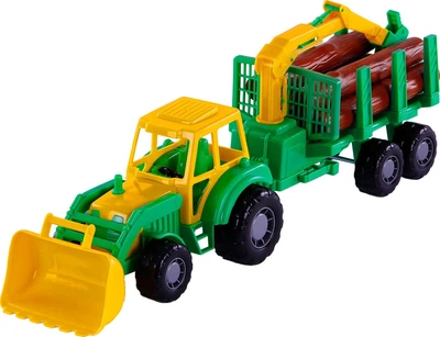 Traktor Cavallino Junior z przyczepą-dźwigiem i drewnem 46 cm (8719214075477)