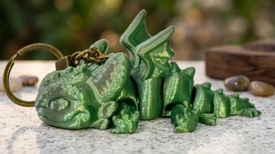 Подвижный 3D-брелок серо-зеленый «Дракон»