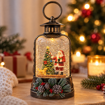 Новорічний нічник «Вінтажний ліхтар» XMAS WDL-25011A, 20,5 см, Санта, ялинка та песик