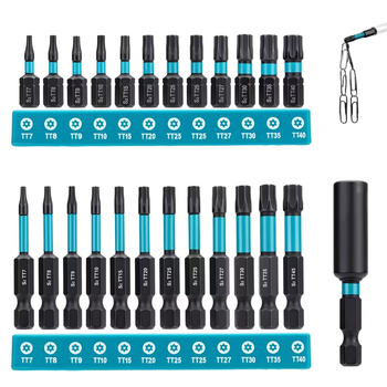 Набор магнитных бит Torx Tamper (с отверстием) S2 25 мм и 50 мм (TT7–TT45, 25 предметов) под шуруповерт и гайковерт