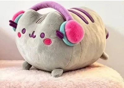 М'яка іграшка-подушка Котик Пушин у навушниках (Pusheen DJ), сірий