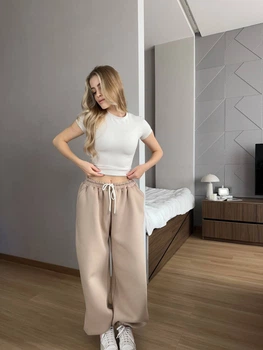 Женские oversize штаны на флисе / Бежевый 42-46 / BASED 0139760
