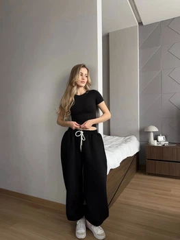 Женские oversize штаны на флисе / Черный 42-46 / BASED 0139700