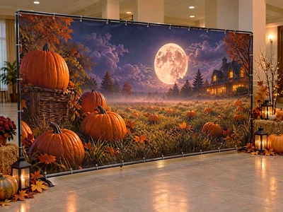 Баннер на Хэллоуин для фотозоны PHOTODECOR «Тыквенное поле под полной луной» 1 кв.м