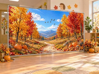Осенний баннер для фотозоны PHOTODECOR «Дорога к горам среди осенних деревьев» 1 кв.м