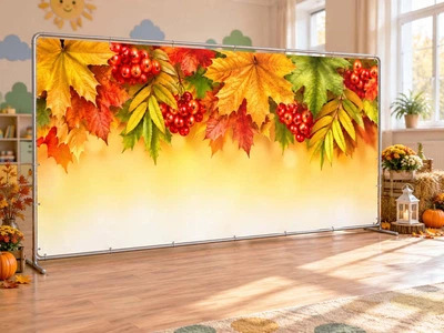 Осенний баннер для фотозоны PHOTODECOR «Кленовые ветви и ягодные гроздья» 1 кв.м
