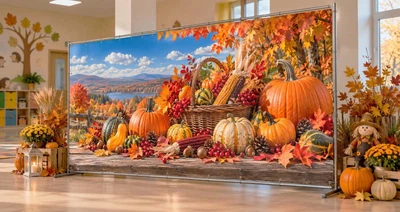 Осенний баннер для фотозоны PHOTODECOR «Корзина кукурузы и осенних овощей» 1 кв.м