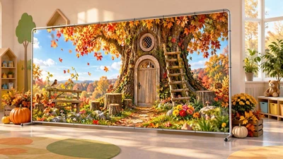 Осенний баннер для фотозоны PHOTODECOR «Домик в сказочном дереве» 1 кв.м