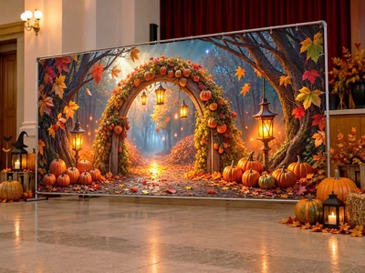 Баннер на Хэллоуин для фотозоны PHOTODECOR «Осенний портал с фонарями» 1 кв.м