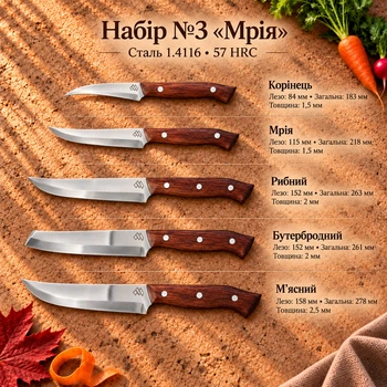 Набір із 5 кухоних ножів від MARTENSIT+ серія "Мрія" MTP-SET5-001